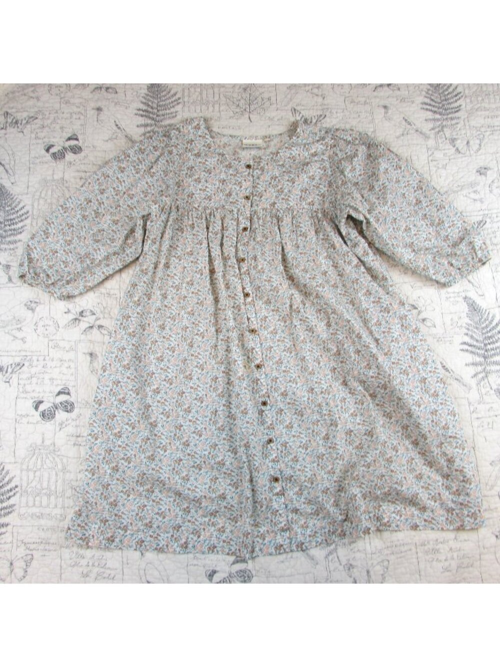 NEW Wares by Olli Ella Organic cotton micro floral button cottage core dress  S